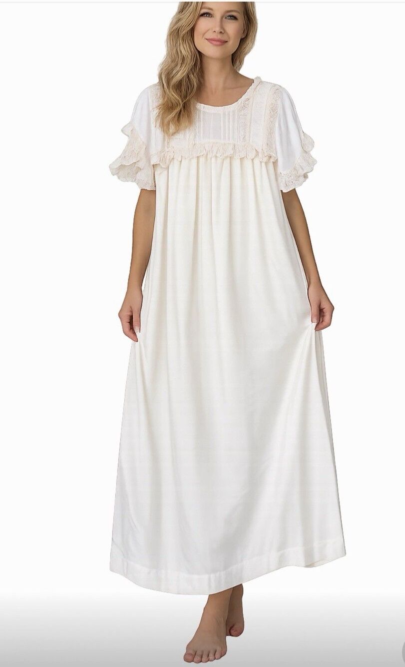 Vintage Floral Nightgown Silk Cottagecore Embroidered Prairie Soft Girl Romantic